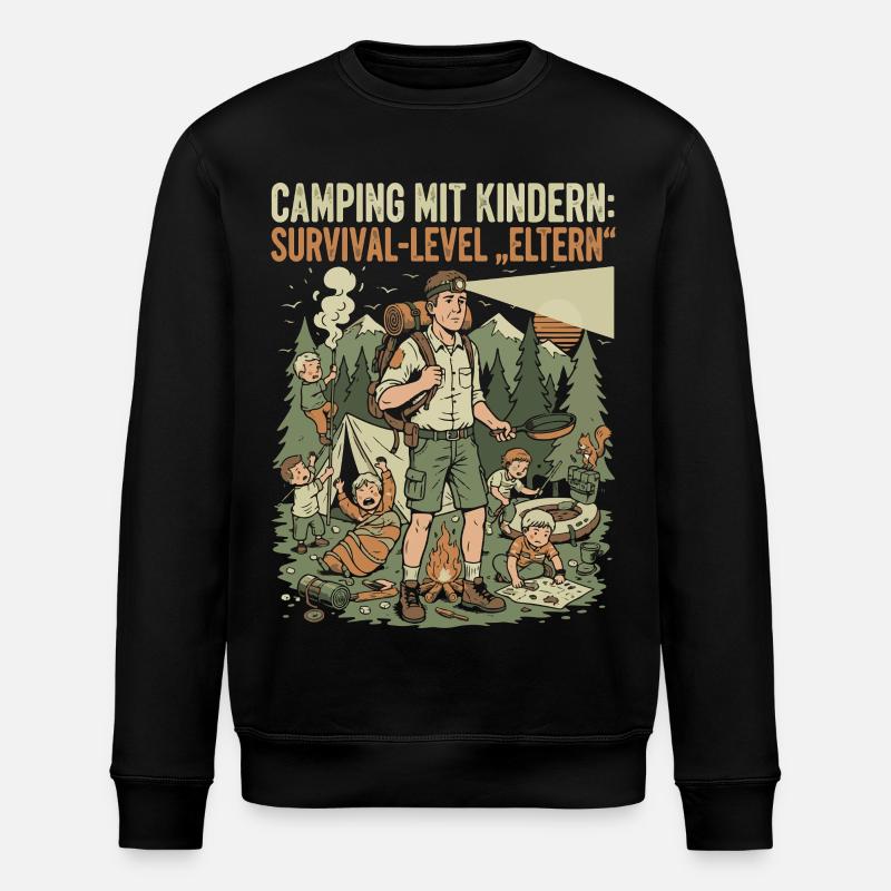 Camping mit Kindern - Survival-Level Eltern - Stanley/Stella Unisex Bio-Sweatshirt ROLLER - Schwarz