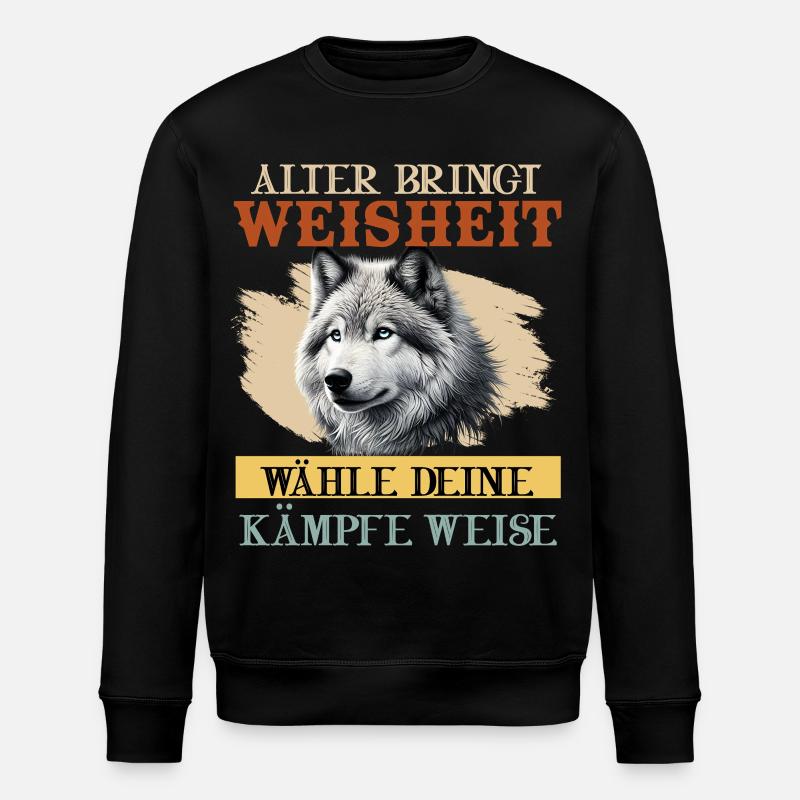 Wolf Spirit AGE BRINGS WISDOM Funny - Stanley/Stella ROLLER Unisex Organic Sweatshirt - black