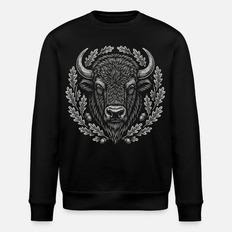 Europäischer Bison mit Eichenkranz Kunst - Stanley/Stella Unisex Bio-Sweatshirt ROLLER - Schwarz