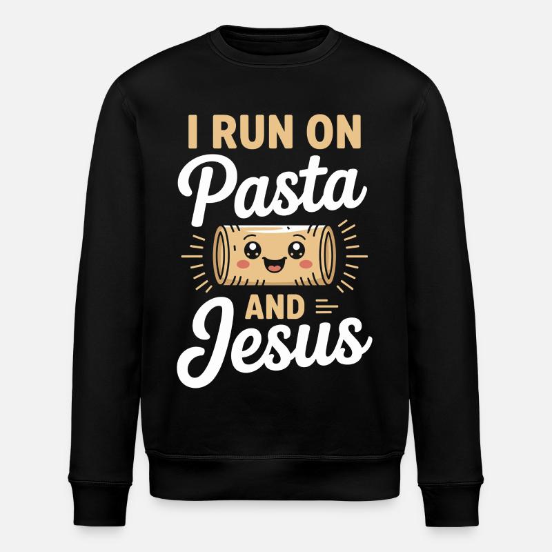 I Run On Pasta And Jesus - Stanley/Stella Unisex Bio-Sweatshirt ROLLER - Schwarz