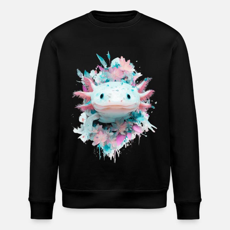 Pastel Axolotl Flower Magic - Stanley/Stella ROLLER Unisex Organic Sweatshirt - black