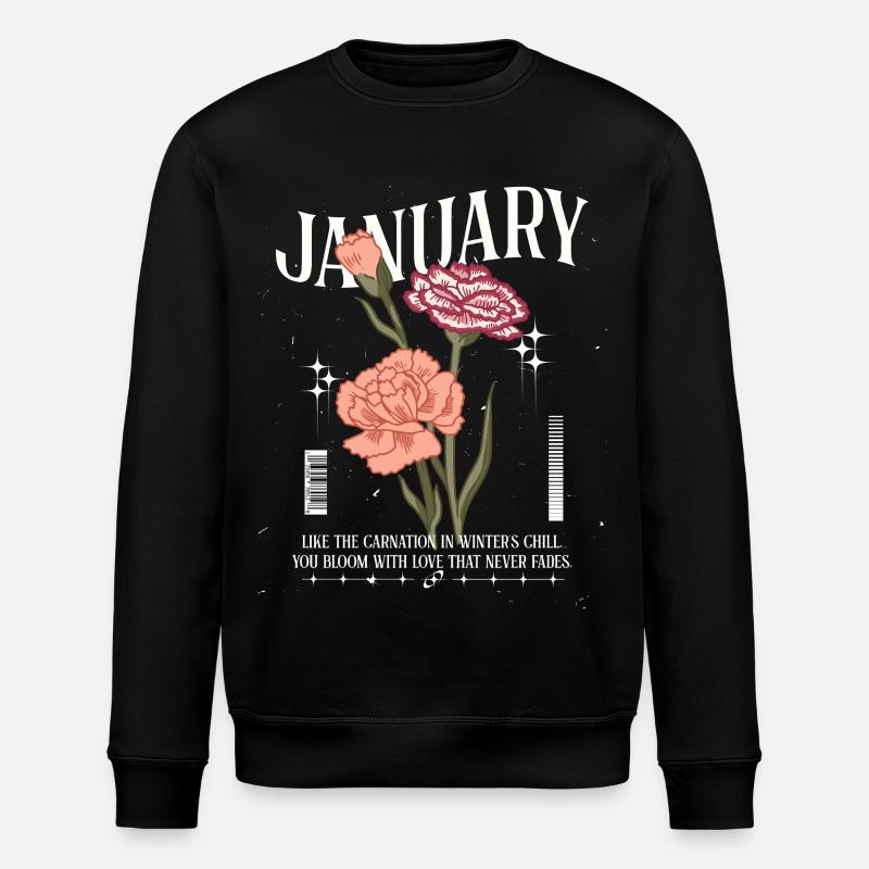 Geburtsblumen Januar Nelke - Stanley/Stella Unisex Bio-Sweatshirt ROLLER - Schwarz