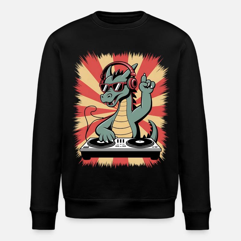 Drachen-DJ mit Kopfhörer-Beat - Stanley/Stella Unisex Bio-Sweatshirt ROLLER - Schwarz