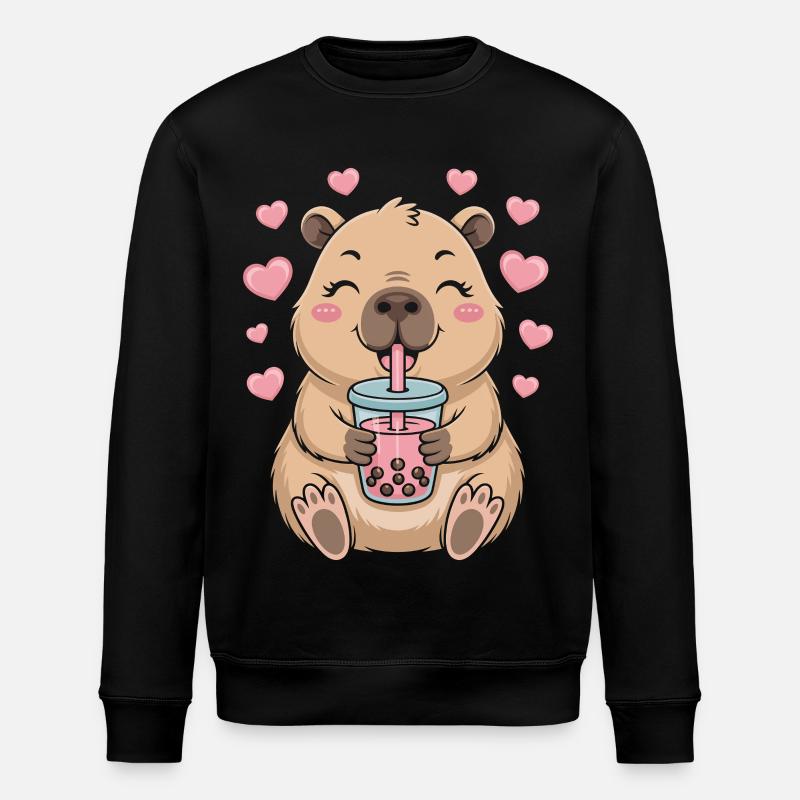 Kawaii Bubble Tea Capybara Boba Tea - Stanley/Stella ROLLER Unisex Organic Sweatshirt - black