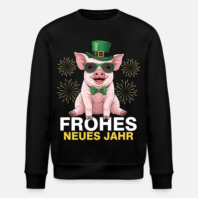 Godt nytår heldig gris - Stanley/Stella økologisk unisex-sweatshirt ROLLER - sort