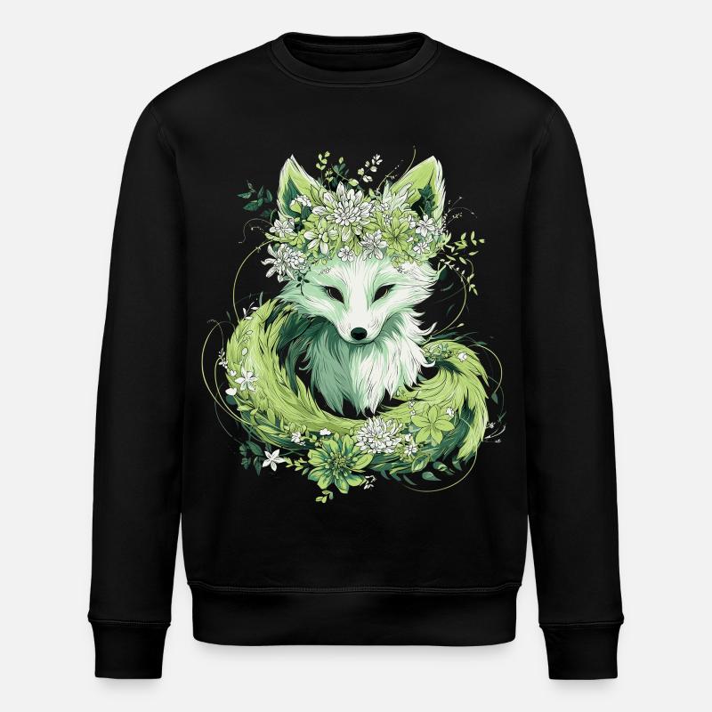 Kitsune Fuchs Boho Blumen Natur - Stanley/Stella Unisex Bio-Sweatshirt ROLLER - Schwarz