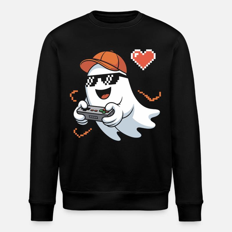 Retro Gamer Halloween Geist - Stanley/Stella Unisex Bio-Sweatshirt ROLLER - Schwarz