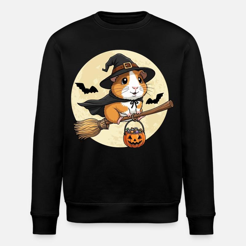 Cute Guinea Pig Witch Halloween - Stanley/Stella ROLLER Unisex Organic Sweatshirt - black
