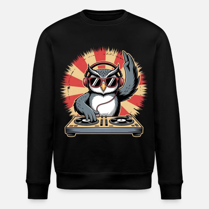 DJ Owl with Turntables - Stanley/Stella ROLLER Unisex Organic Sweatshirt - black