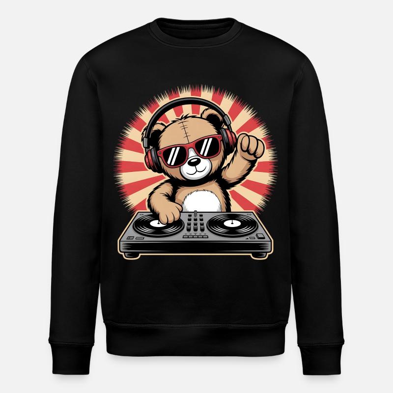 DJ Bär mit Kopfhörern - Stanley/Stella Unisex Bio-Sweatshirt ROLLER - Schwarz