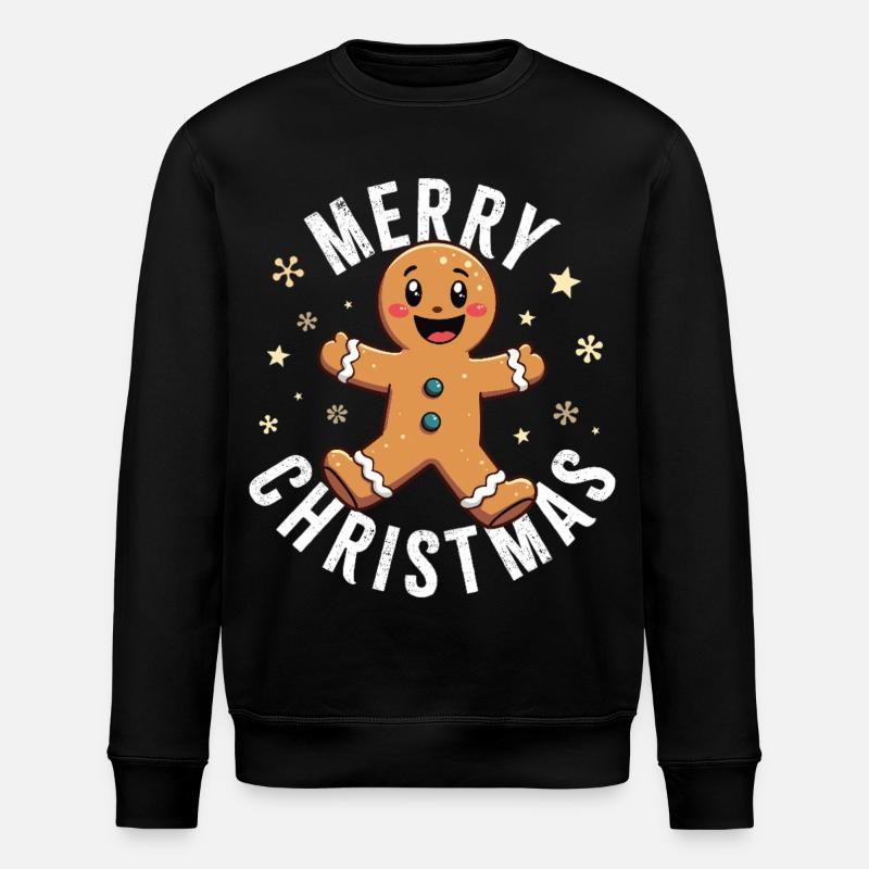 Gingerbread Man, Merry Christmas - Stanley/Stella ROLLER Unisex Organic Sweatshirt - black