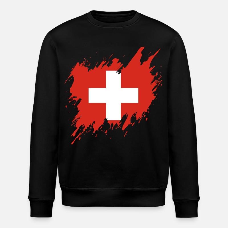 Drapeau de la Suisse, style déchiré - Sweat bio ROLLER Stanley/Stella Unisexe - noir