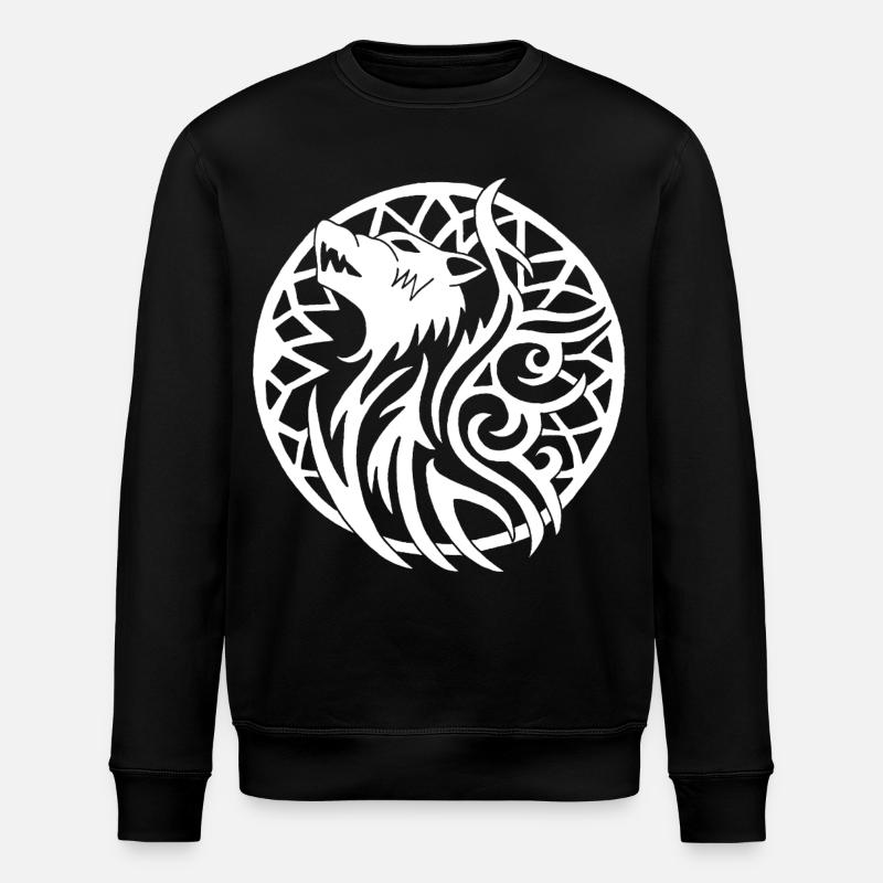 Weißer Wikingerwolf und Glücksbringer - Stanley/Stella Unisex Bio-Sweatshirt ROLLER - Schwarz