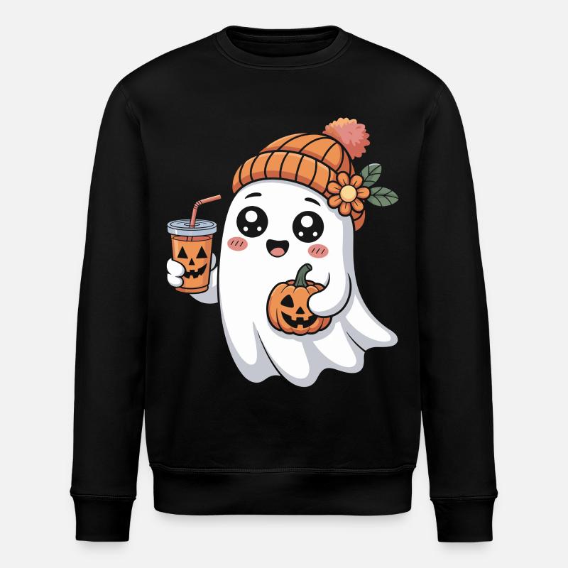 Geist Halloween Kürbis Latte Spaß - Stanley/Stella Unisex Bio-Sweatshirt ROLLER - Schwarz