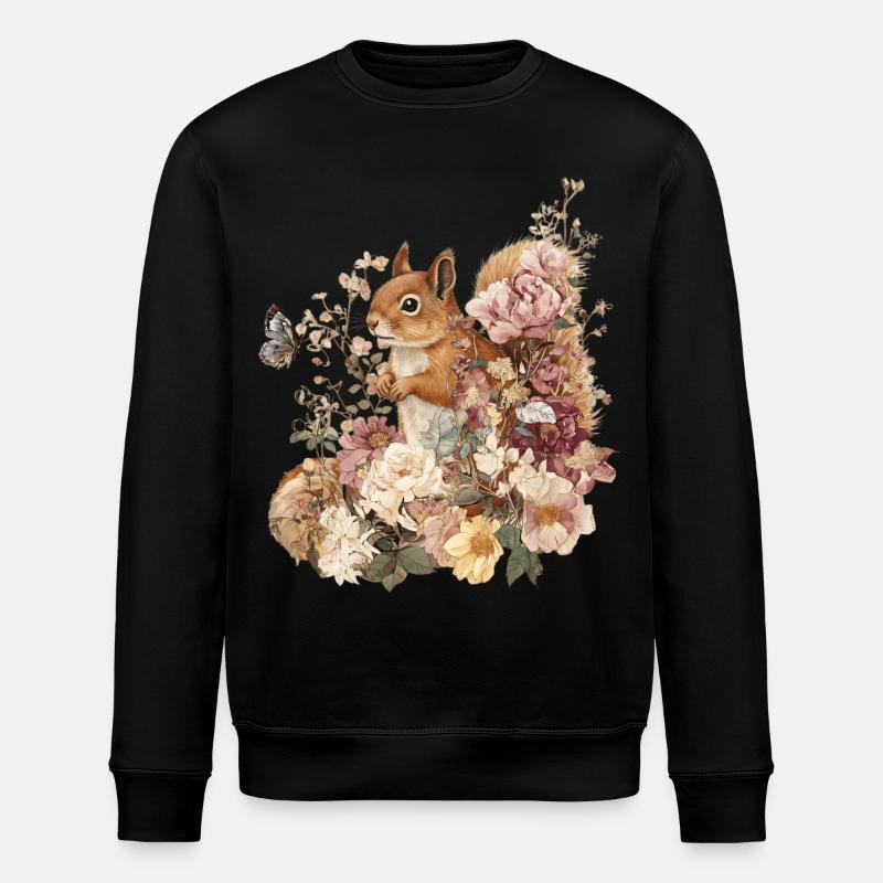 Écureuil, Animal, Fleurs, Papillons - Sweat bio ROLLER Stanley/Stella Unisexe - noir