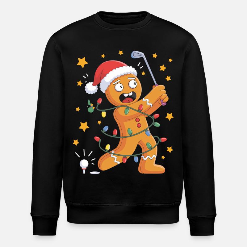 Golf Weihnachts Shirt mit Lebkuchenmann - Stanley/Stella Unisex Bio-Sweatshirt ROLLER - Schwarz