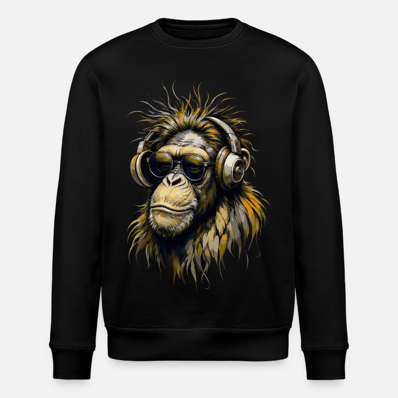 Singe cool avec des écouteurs - Sweat bio ROLLER Stanley/Stella Unisexe - noir