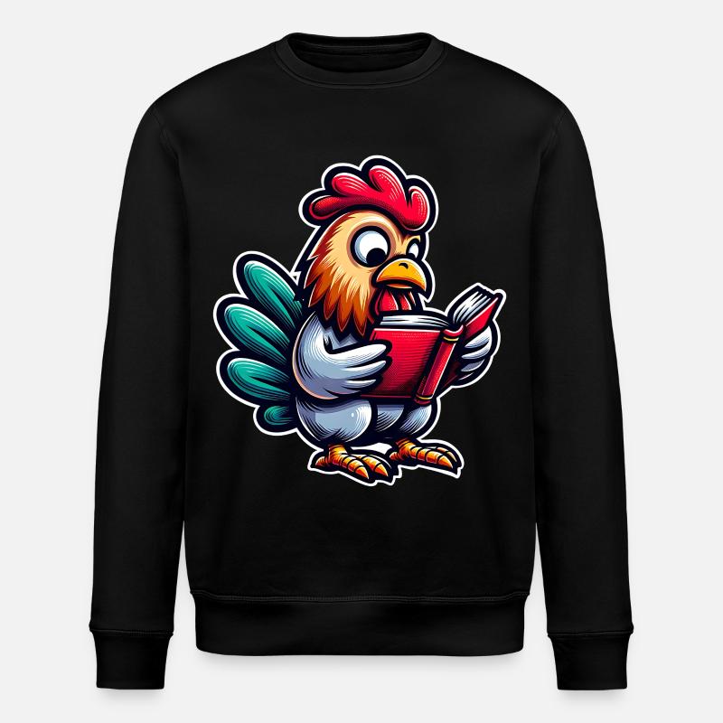 Reading rooster in comic style - Stanley/Stella ROLLER Unisex Organic Sweatshirt - black