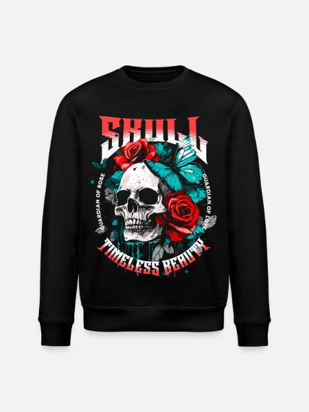 Skull Skull Butterfly Rose Flower - Stanley/Stella ROLLER Unisex Organic Sweatshirt - black