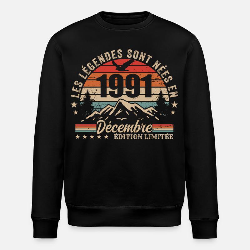 Rétro Décembre 1991 - Cadeau 34 Ans - Sweat bio ROLLER Stanley/Stella Unisexe - noir