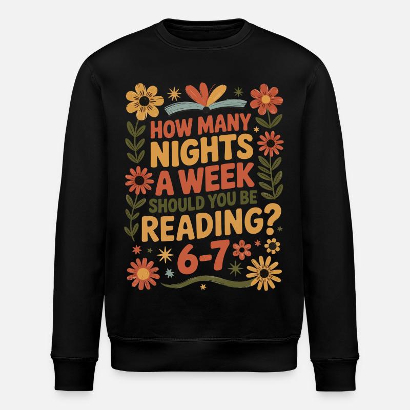 Lese-Motivation 6-7 Nächte Retro Blumen - Stanley/Stella Unisex Bio-Sweatshirt ROLLER - Schwarz