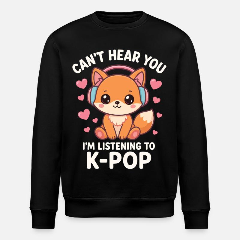 Kawaii Fox Loves K-Pop - Stanley/Stella ROLLER Unisex Organic Sweatshirt - black