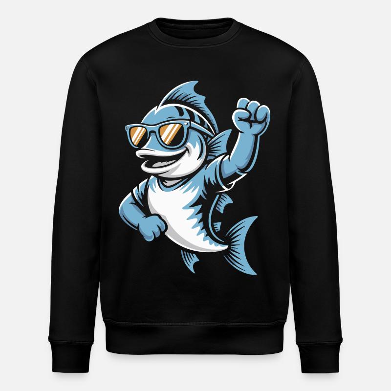 Shark with sunglasses cheering - Stanley/Stella ROLLER Unisex Organic Sweatshirt - black