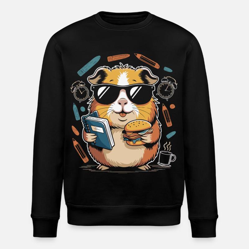 Buchheld Hamster mit Burger - Stanley/Stella Unisex Bio-Sweatshirt ROLLER - Schwarz