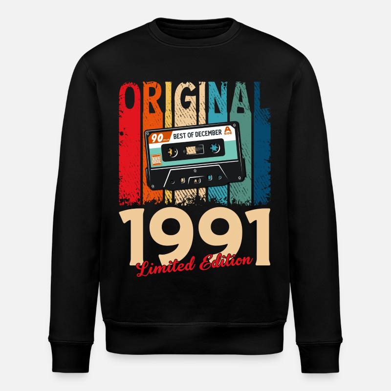 34th Birthday Cassette December 1991 - Stanley/Stella ROLLER Unisex Organic Sweatshirt - black