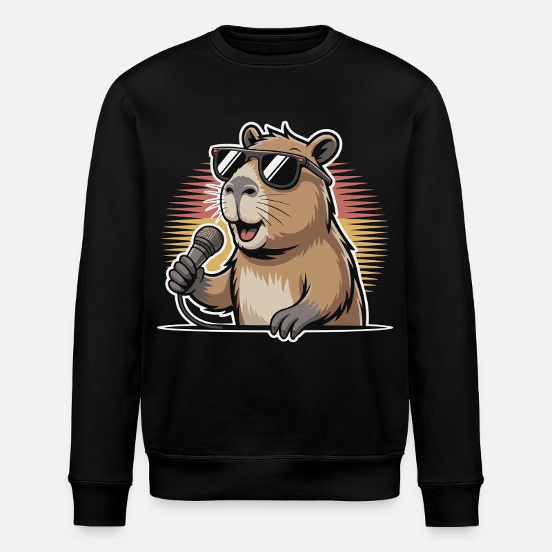 Sänger Capybara mit Sonnenbrille - Stanley/Stella Unisex Bio-Sweatshirt ROLLER - Schwarz