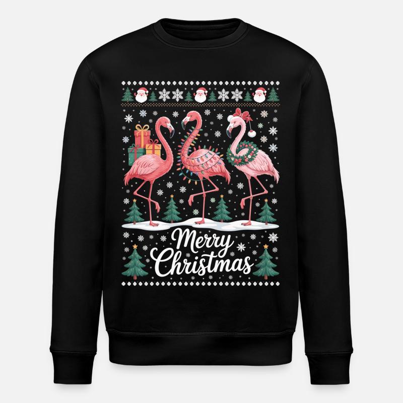 Weihnachtsflamingos mit Schneeflocken und Deko - Stanley/Stella Unisex Bio-Sweatshirt ROLLER - Schwarz