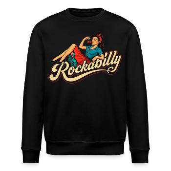 Rockabilly Frau 50er liegend Petticoat Geschenk - Stanley/Stella Unisex Bio-Sweatshirt ROLLER - Schwarz - Vorne - Nik (191cm)