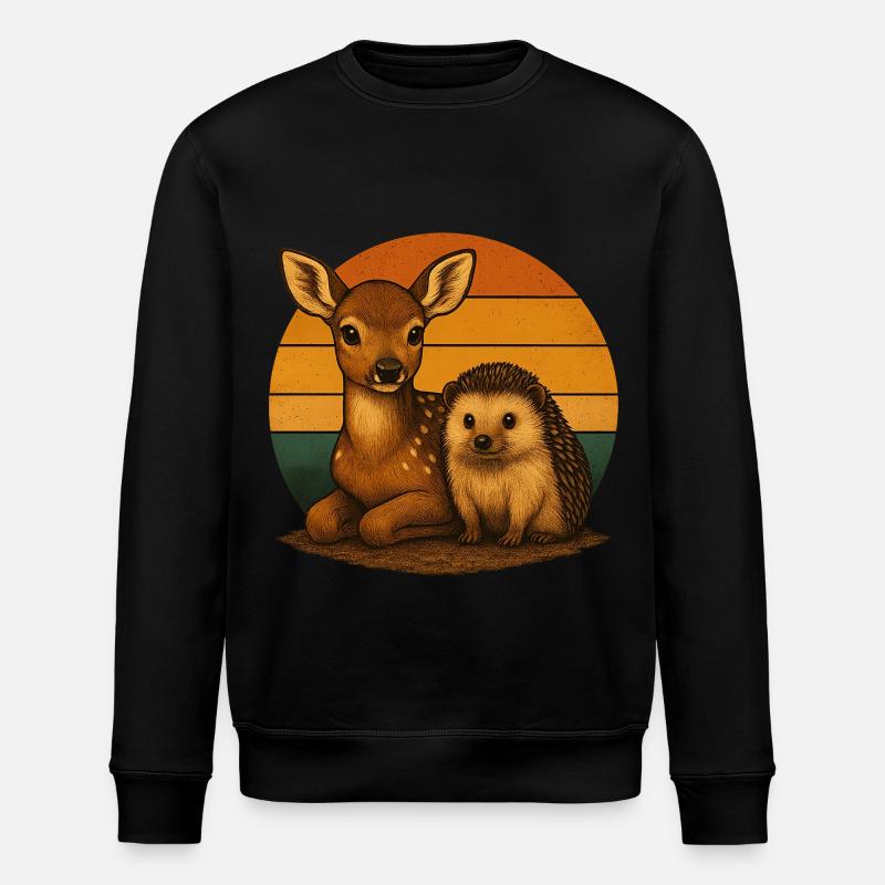 Hirsch Igel Retro Tierfreunde - Stanley/Stella Unisex Bio-Sweatshirt ROLLER - Schwarz