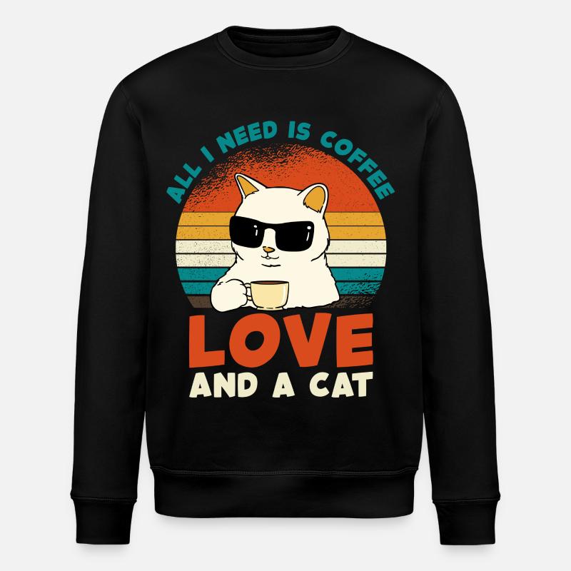 Kaffee Katze Liebe Retro - Stanley/Stella Unisex Bio-Sweatshirt ROLLER - Schwarz