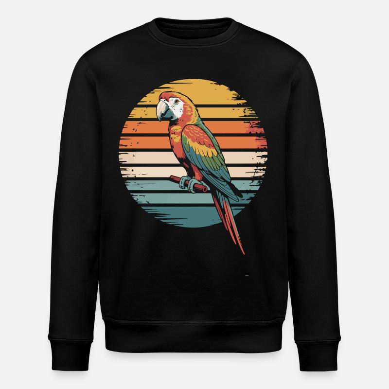 Bunter Papagei im Retro-Sonnenuntergang - Stanley/Stella Unisex Bio-Sweatshirt ROLLER - Schwarz