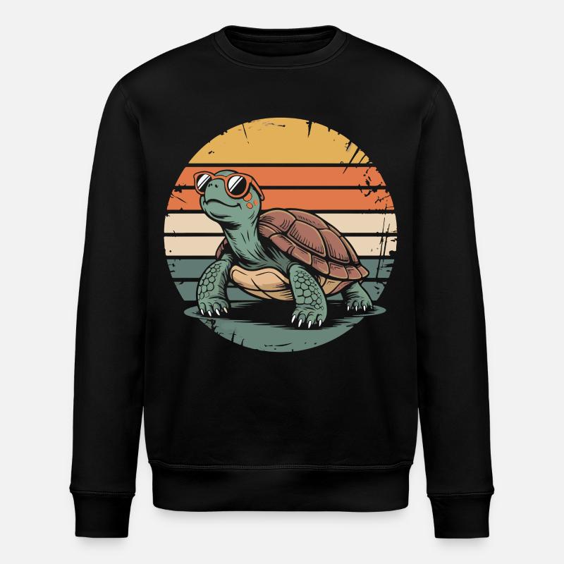 Retro Sunset Turtle - Stanley/Stella ROLLER Unisex Organic Sweatshirt - black