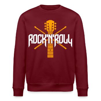 Rock 'N' Roll Guitar and Drumsticks Emblem - Stanley/Stella ROLLER Unisex Organic Sweatshirt - burgundy - Front - Nik (191cm)