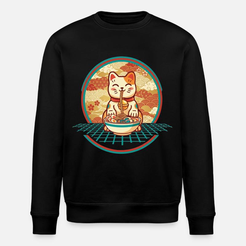 Maneki Neko Ramen Glücksbringer Katze - Stanley/Stella Unisex Bio-Sweatshirt ROLLER - Schwarz