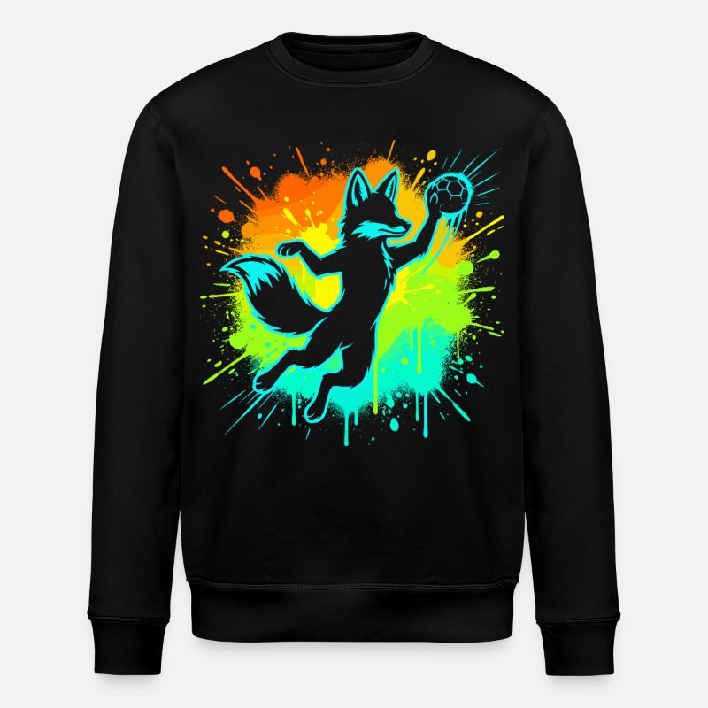 Handball Fuchs Kinder Geschenk Süß Niedlich - Stanley/Stella Unisex Bio-Sweatshirt ROLLER - Schwarz