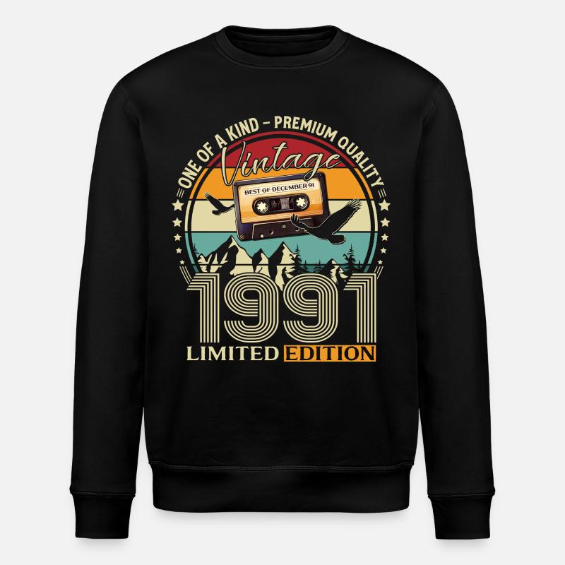 34th Birthday Cassette December 1991 - Stanley/Stella ROLLER Unisex Organic Sweatshirt - black