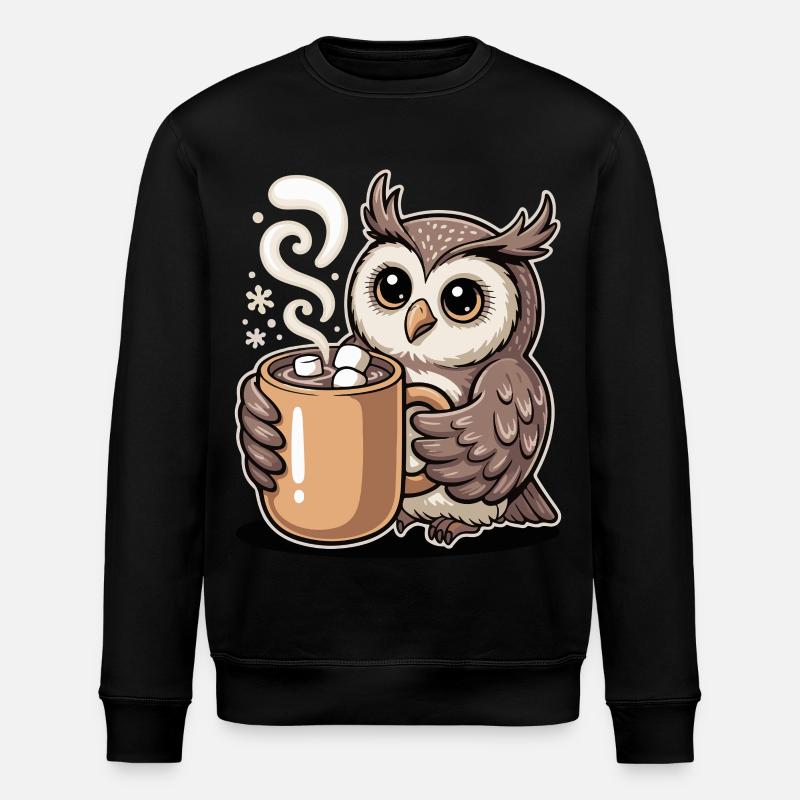 Kuschelige Eule mit Kakao - Stanley/Stella Unisex Bio-Sweatshirt ROLLER - Schwarz