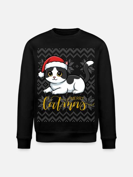 Christmas kitten in red hat - Stanley/Stella ROLLER Unisex Organic Sweatshirt - black