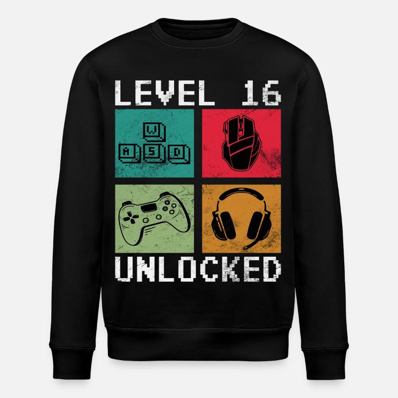 Level 16 Unlocked Retro Gaming - Stanley/Stella ROLLER Unisex Organic Sweatshirt - black