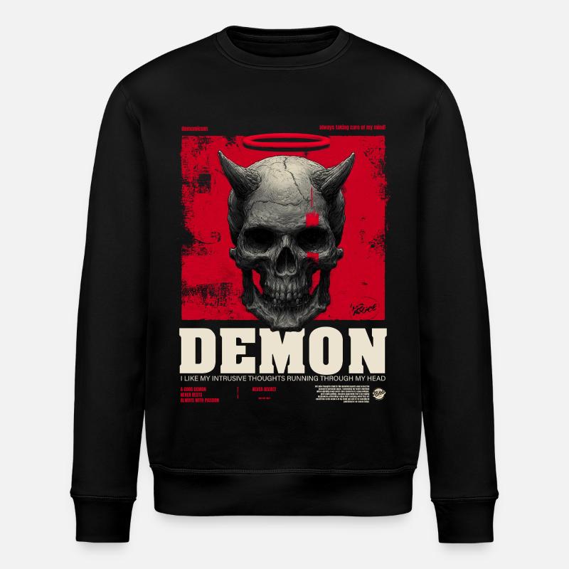 Dämonen Schädel mit rotem Halo - Stanley/Stella Unisex Bio-Sweatshirt ROLLER - Schwarz