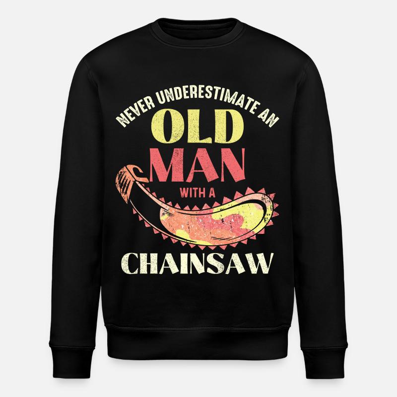 Old man with chainsaw - Stanley/Stella ROLLER Unisex Organic Sweatshirt - black