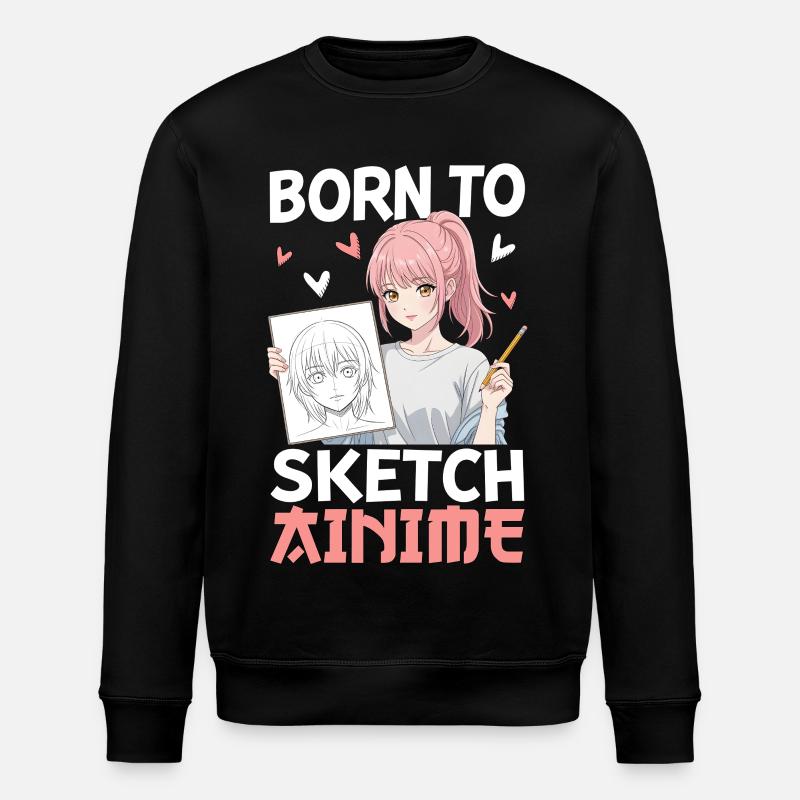Born To Sketch Anime - Stanley/Stella ROLLER Unisex Organic Sweatshirt - black