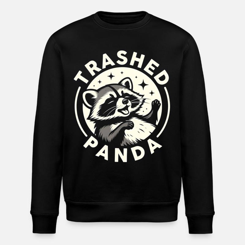 Trashed Panda Raccoon Funny Meme Design - Stanley/Stella ROLLER Unisex Organic Sweatshirt - black