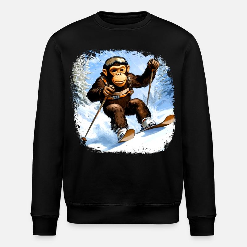 Affen Ski / Skifahrer Affe - Stanley/Stella Unisex Bio-Sweatshirt ROLLER - Schwarz