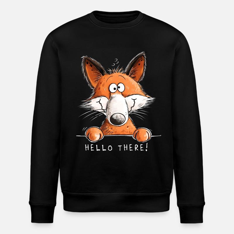 Witziger Fuchs Hallo Da Cartoon Spruch - Stanley/Stella Unisex Bio-Sweatshirt ROLLER - Schwarz