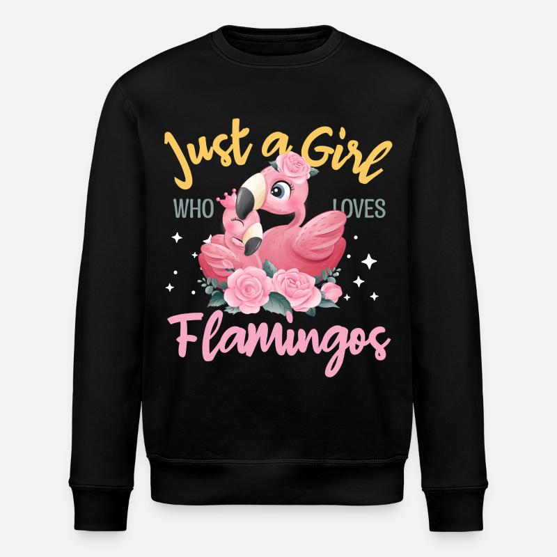 Nur ein Mädchen liebt Flamingos - Stanley/Stella Unisex Bio-Sweatshirt ROLLER - Schwarz